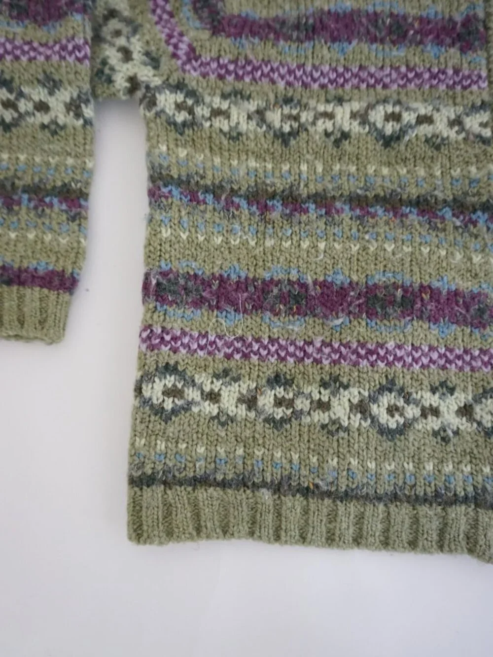 Vintage Studio Works Green Fair Isle Knit Zip Cardigan Nordic Pattern Petite PM - Picture 7 of 10